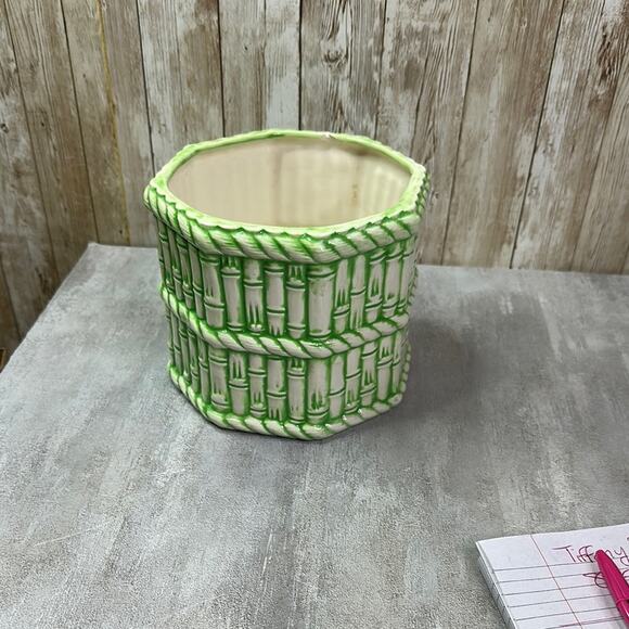 Mid-Century McCoy Bamboo Pottery Planter green white vintage 1970s - Picture 7 of 7